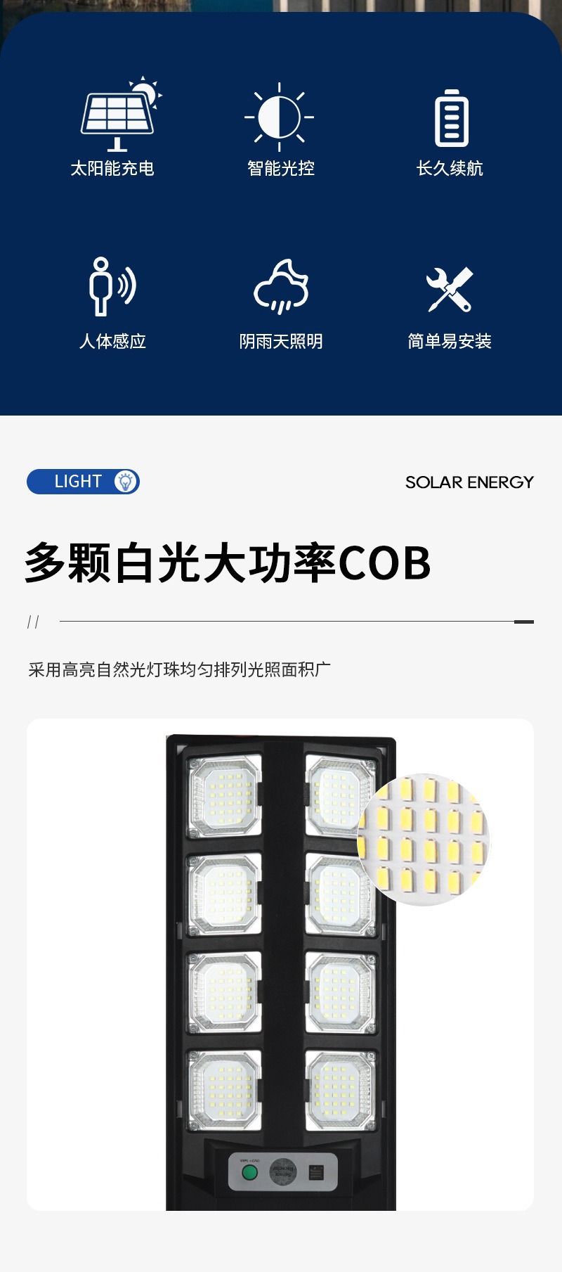 Cross-border supply of remote control, no-wiring, waterproof solar lamps, outdoor night intelligent light control sensor lamps pic 2