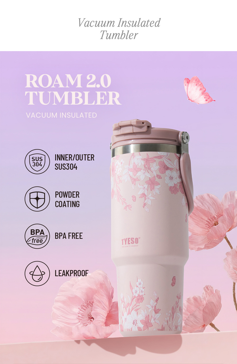 TYESO/ Taishuo Colorful Flower Insulated Cup, double-layer cold preservation portable ice cup, double-drinking car large-capacity water cup pic 1