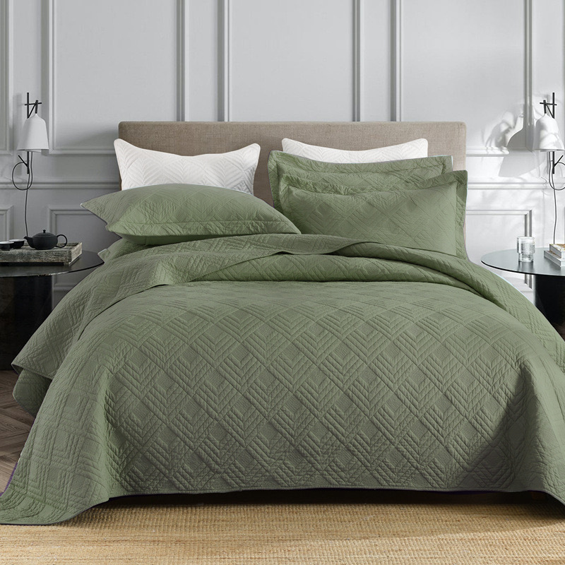 Wholesale of cross-border pure cotton bed covers with increased thickness, all-cotton plain quilted quilts, three-piece tatami sets for export pic 10