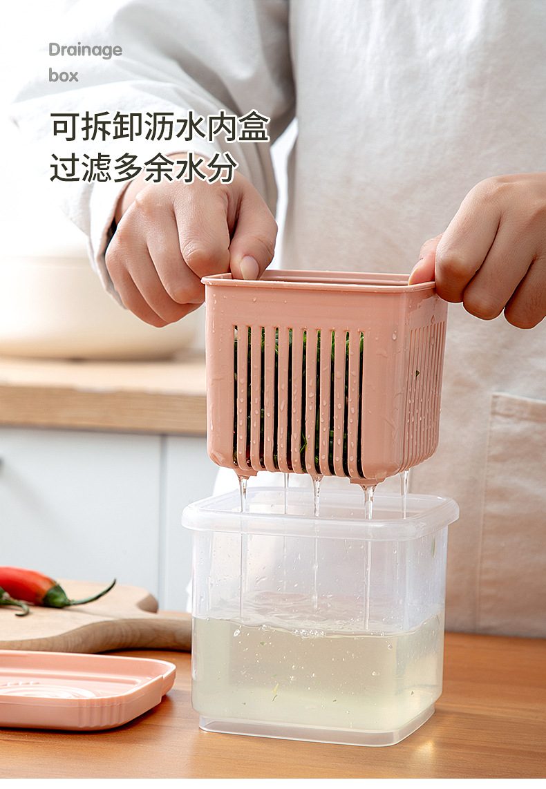 批发透明加厚双层葱花沥水保鲜盒厨房冰箱葱姜蒜带盖迷你收纳盒详情4