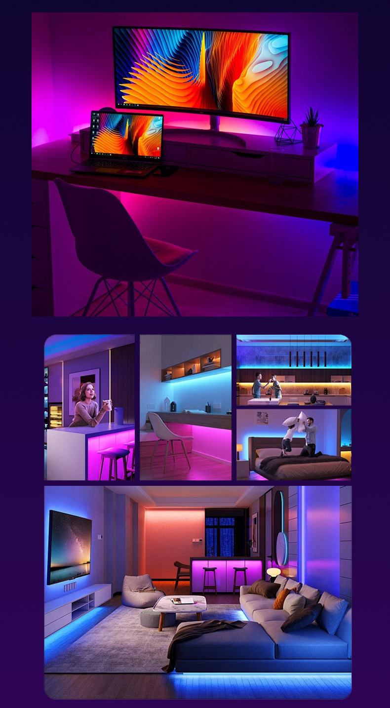 跨境电商5050RGB灯带套装12V七彩LED软灯条44键低压涂鸦WIFI氛围详情6