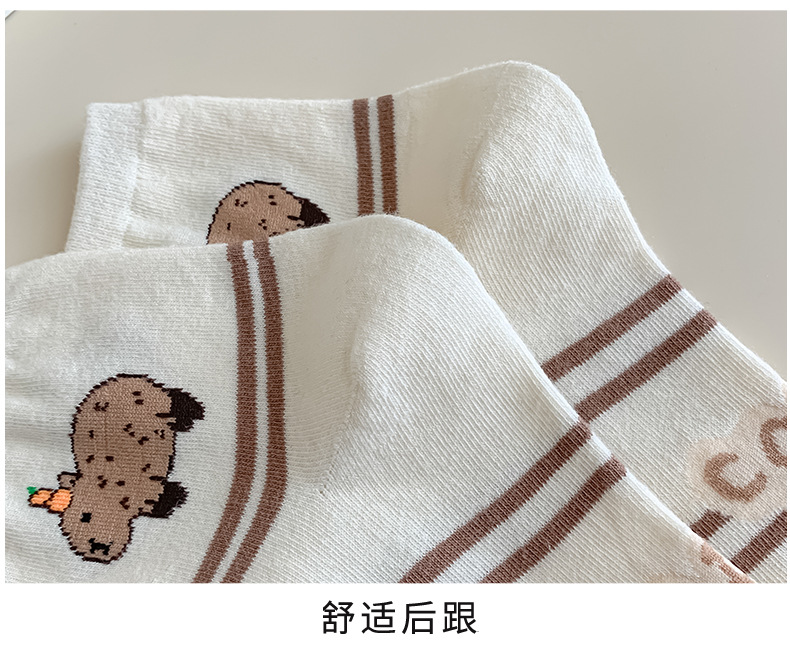 卡通小熊袜子女夏季薄款棉白色短筒袜可爱网红韩版船袜女春秋详情10