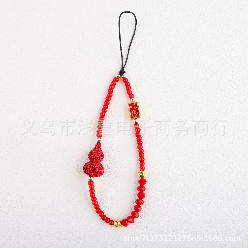 新年款中国风手机链 国潮红色葫芦宝石富婆手机挂链 串珠财神挂饰详情6