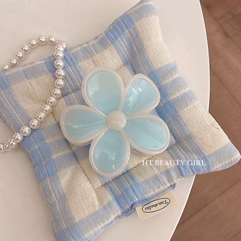 甜美五瓣花果冻色拼接发夹鸡蛋花盘发鲨鱼夹发饰详情20