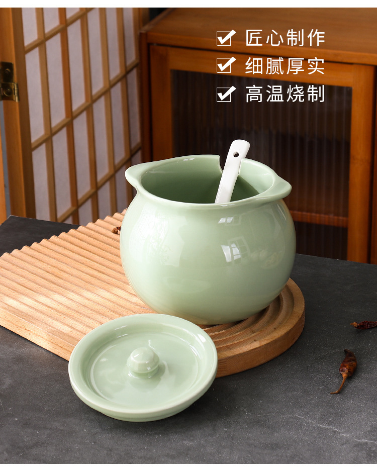 北欧陶瓷猪油罐奶油风家用厨房耐高温带盖勺调料罐辣椒荤油罐子详情15