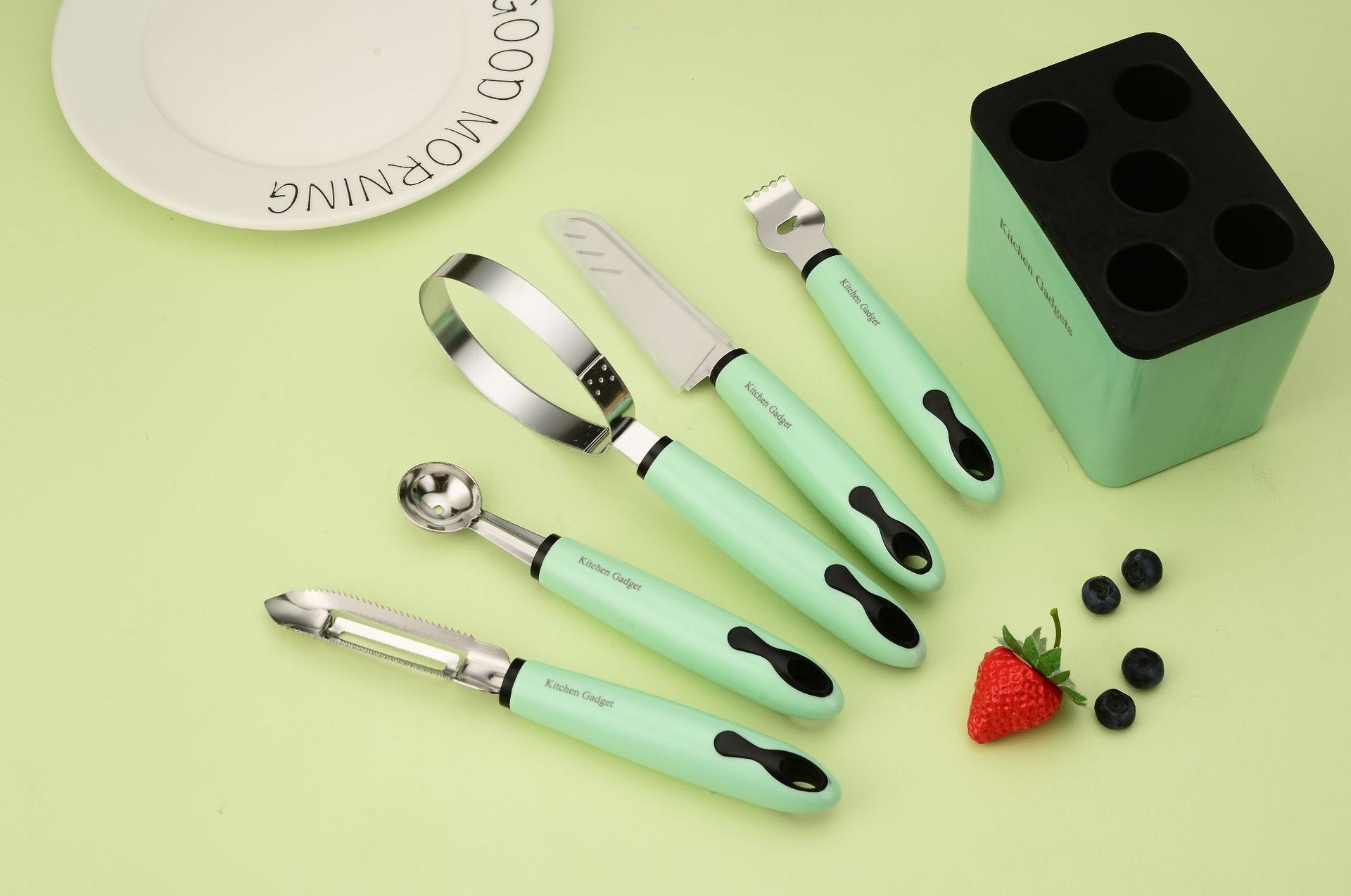 Stainless steel kitchen small tool set with storage seat, peeler, fruit knife, egg beater, baking complementary food tool combination pic 12
