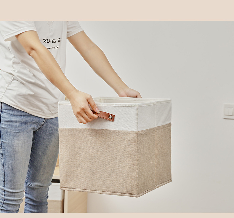 博颂杰亚麻布艺收纳筐桌面杂物零食遥控收纳箱家用可折叠收纳神器详情13
