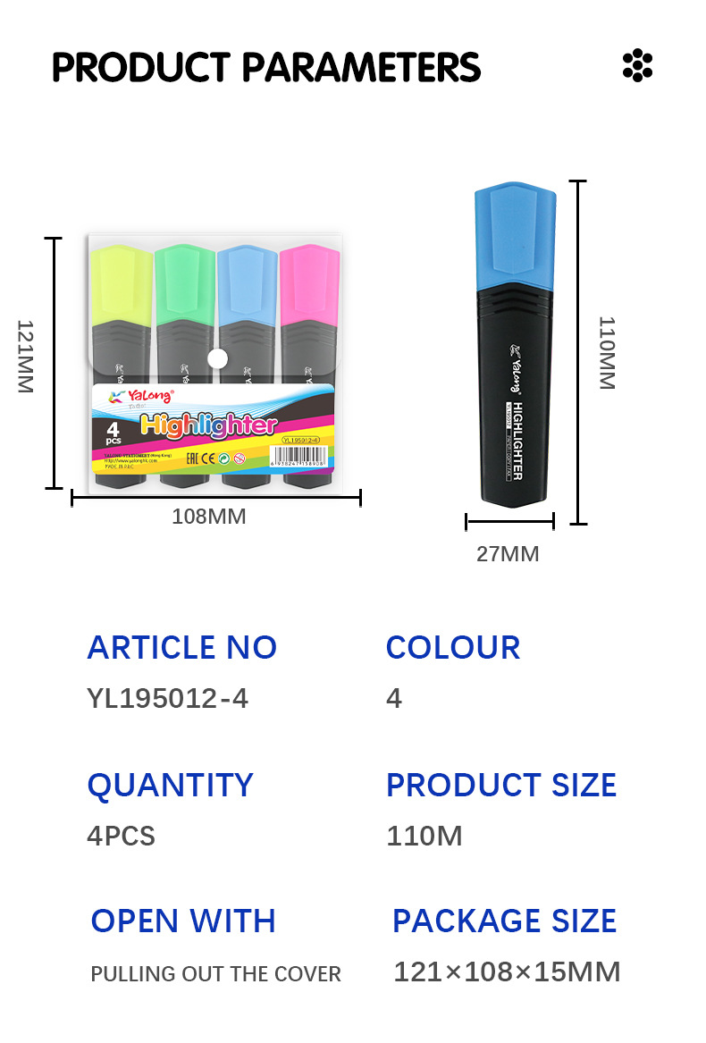 Yalong Cross-border brand Fluorescent Note Number 4PVC Color Hybrid Highlighter pic 7
