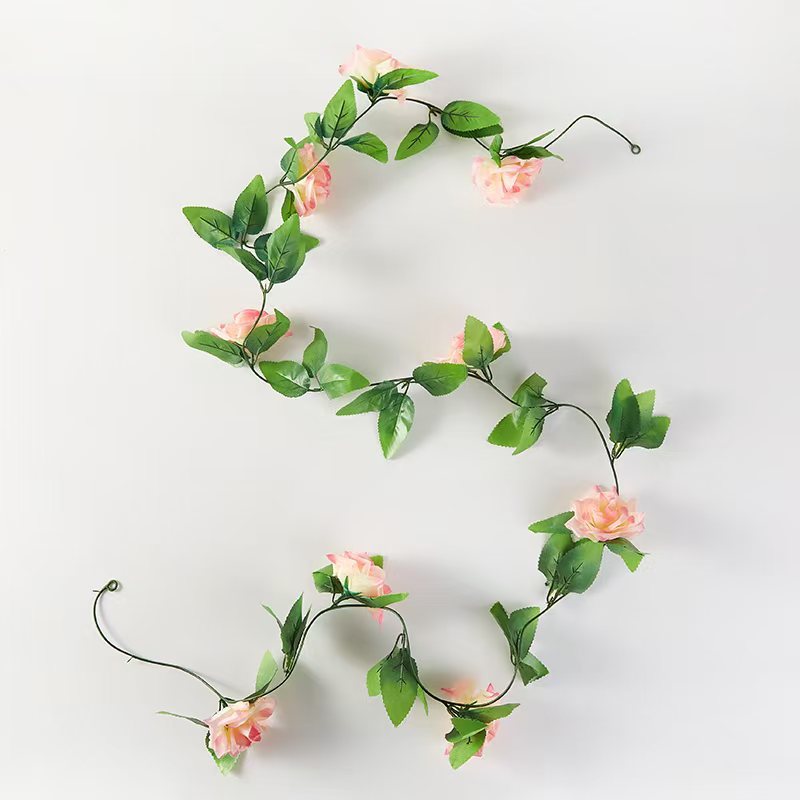 仿真九头玫瑰花藤塑料花藤条绿叶假花装饰管道装饰空调管装饰详情13