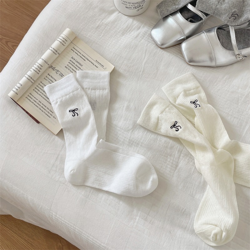 【吊线】夏季薄款女袜蝴蝶结中筒袜透气防臭JK吸汗堆堆袜纯色袜子详情6