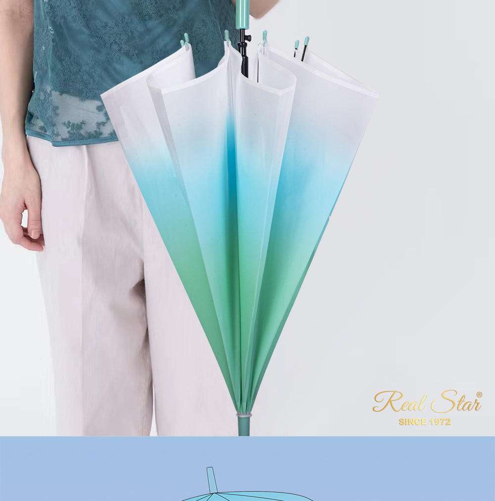 【日韩】星宝RST渐变透明伞PVC磨砂塑料雨伞成人可用长柄伞清新详情8
