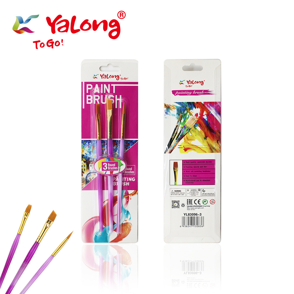 Yalong colored painting brushes, semi-transparent art paint brushes, 3 pieces plastic handle wool brushes pic 3