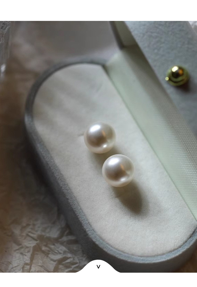 fever同款珍珠耳钉正圆大颗强光珍珠耳钉ins风简约气质银针耳钉女详情5