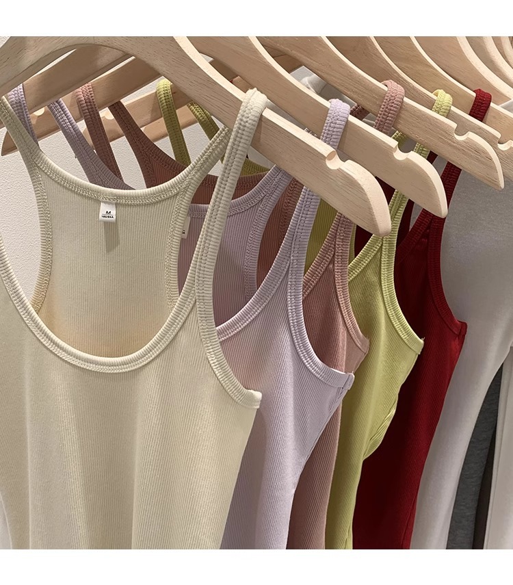 一件代发甜辣U领红色吊带女春夏修身螺纹内搭上衣美式细肩带背心详情11