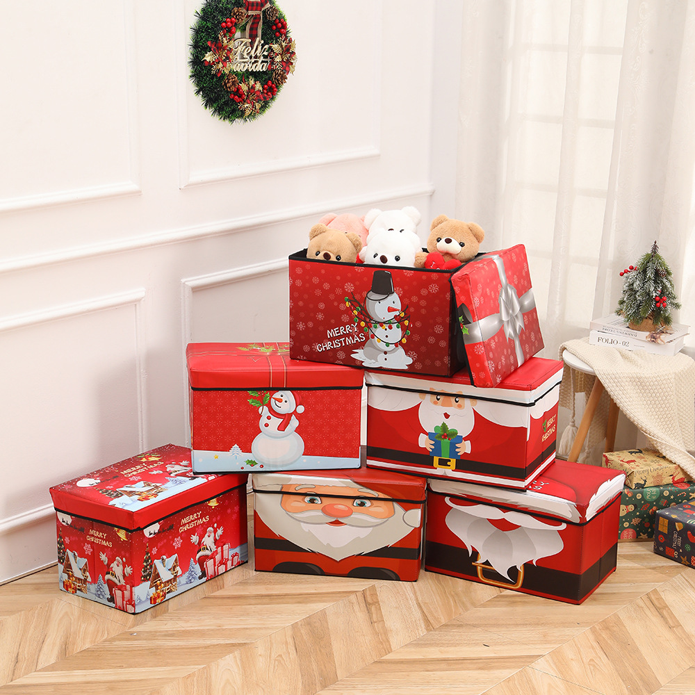 Christmas large-capacity storage box, foldable seating storage stool with lid, can hold cotton quilt storage box wholesale pic 3