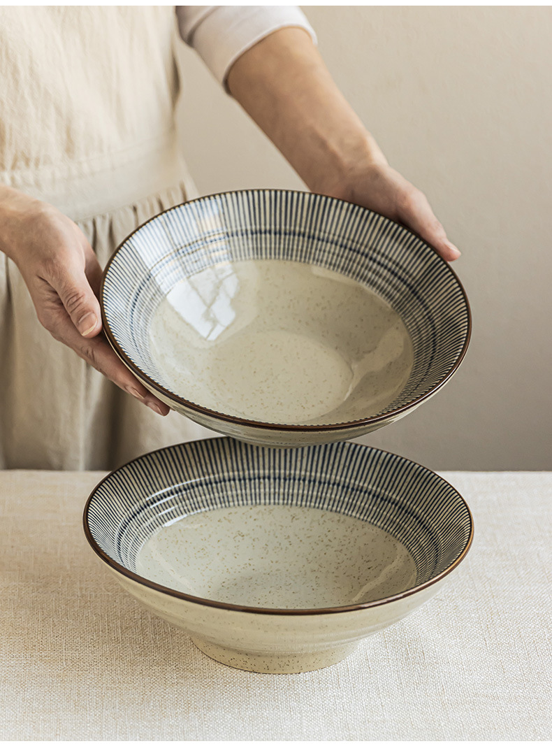 Creative line ceramic large bowls, household soup bowls, open bowls, tableware bowls, wholesale aged vegetable bowls, restaurant ramen bowls pic 5
