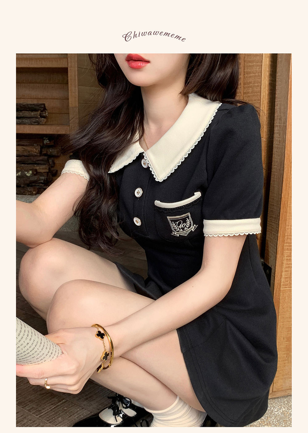 夏季新款设计感时尚POLO领短袖连衣裙女修身显瘦A子裙赫本风短裙详情22