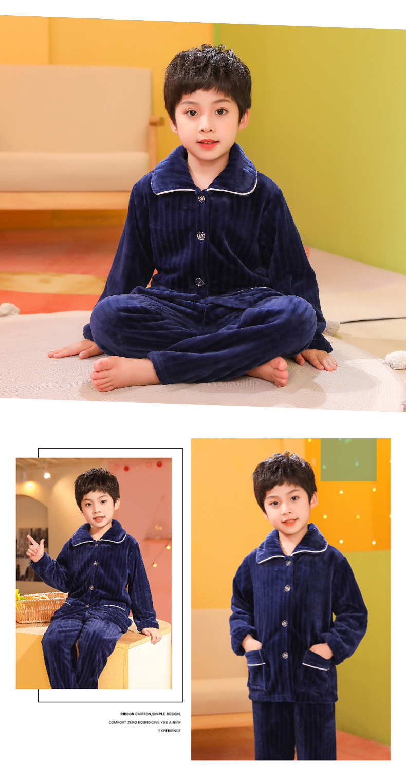 女童睡衣长袖法兰绒儿童睡衣秋冬珊瑚绒男童宝宝小孩家居服套装详情11