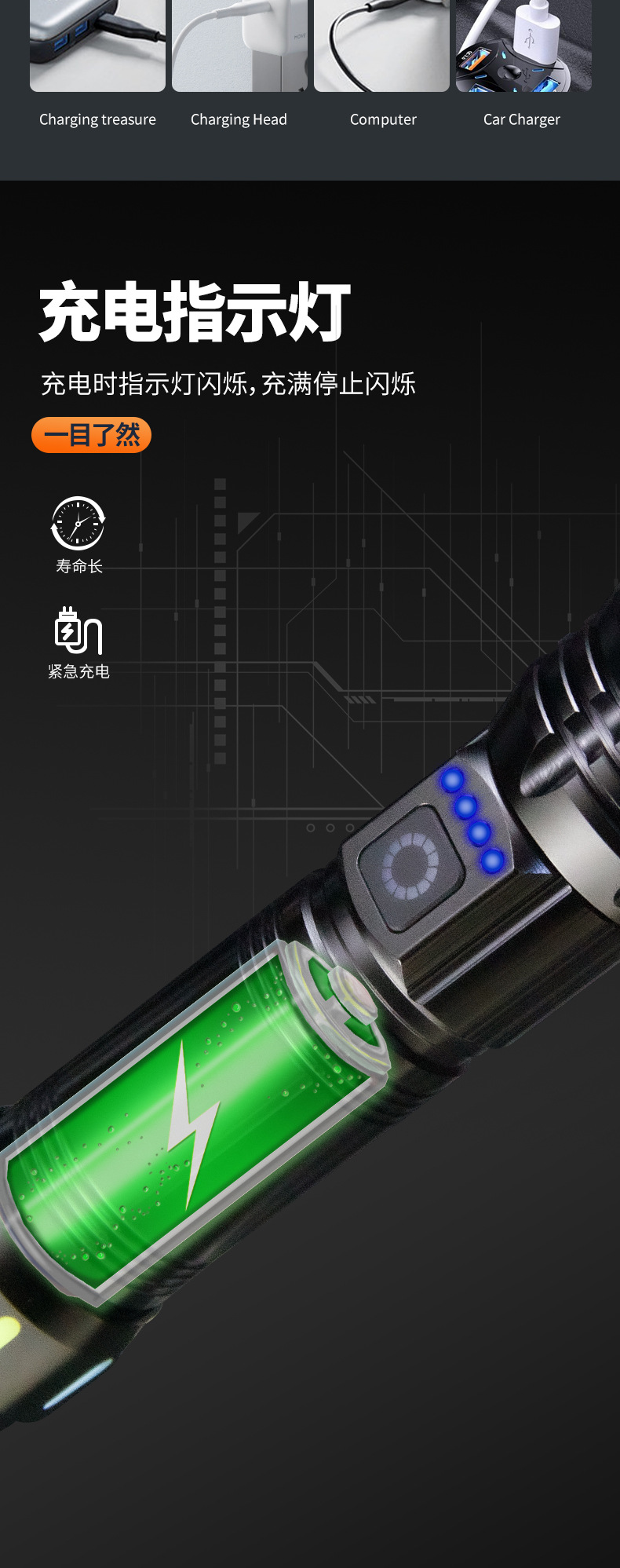 跨境新品抖音热卖激光手电筒铝合金强光手电快充变焦远射工厂批发详情10