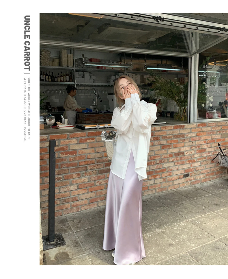 Purple high-end acetate satin half skirt for women, autumn flowing and flowing long dress, slimming A-line fishtail skirt pic 9