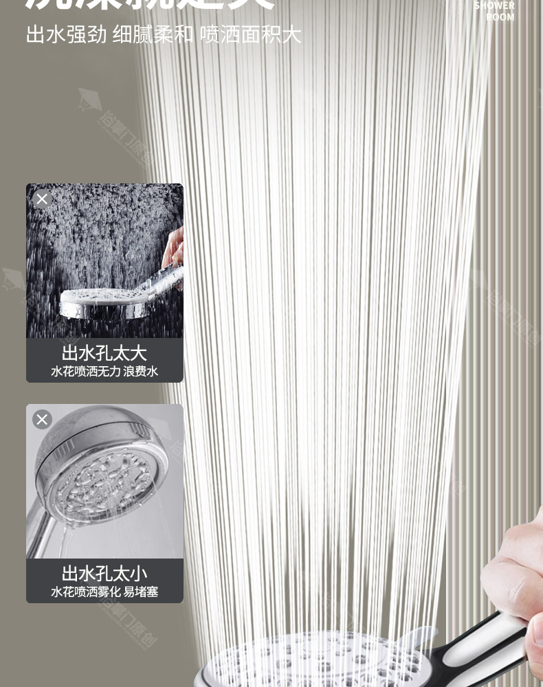 Large water outlet pressurized showerhead, bathroom bathing, shower, powerful and super pressurized rain shower, handheld single showerhead pic 5