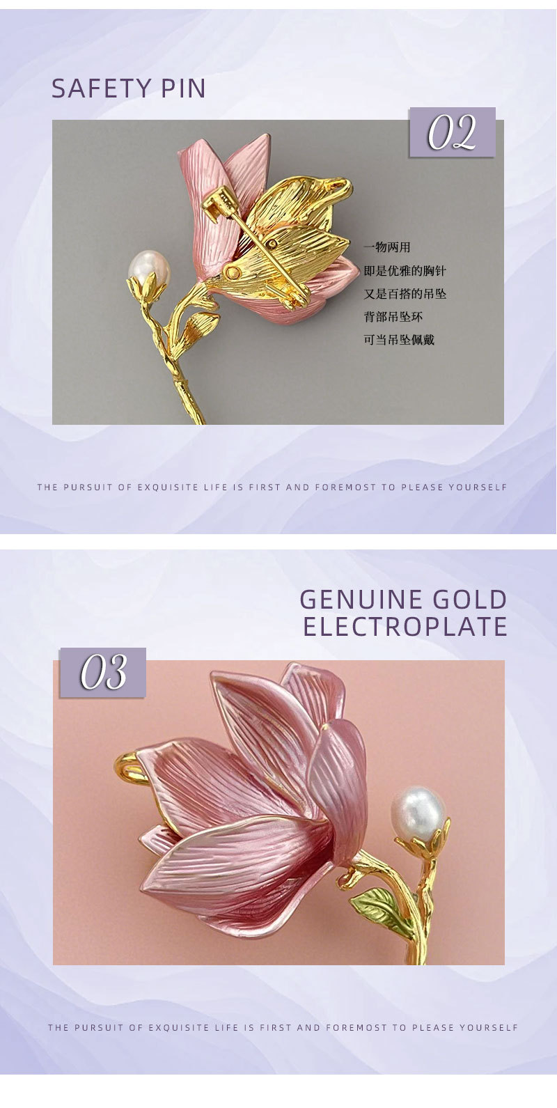 Exquisite pink magnolia flower brooch for women, fashionable and elegant enamel craftsmanship, high-end freshwater pearl brooch, traditional Chinese style brooch pic 16