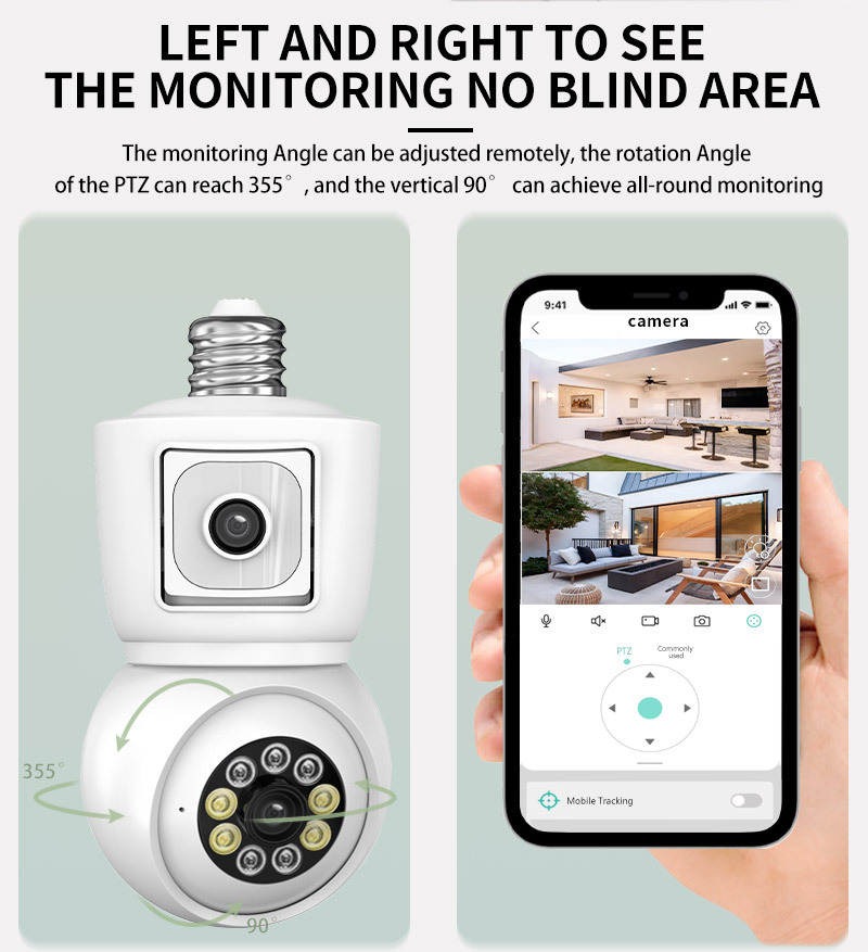 icsee dual-eye bulb camera, high-definition home wireless camera, network remote wifi cross-border monitor pic 4