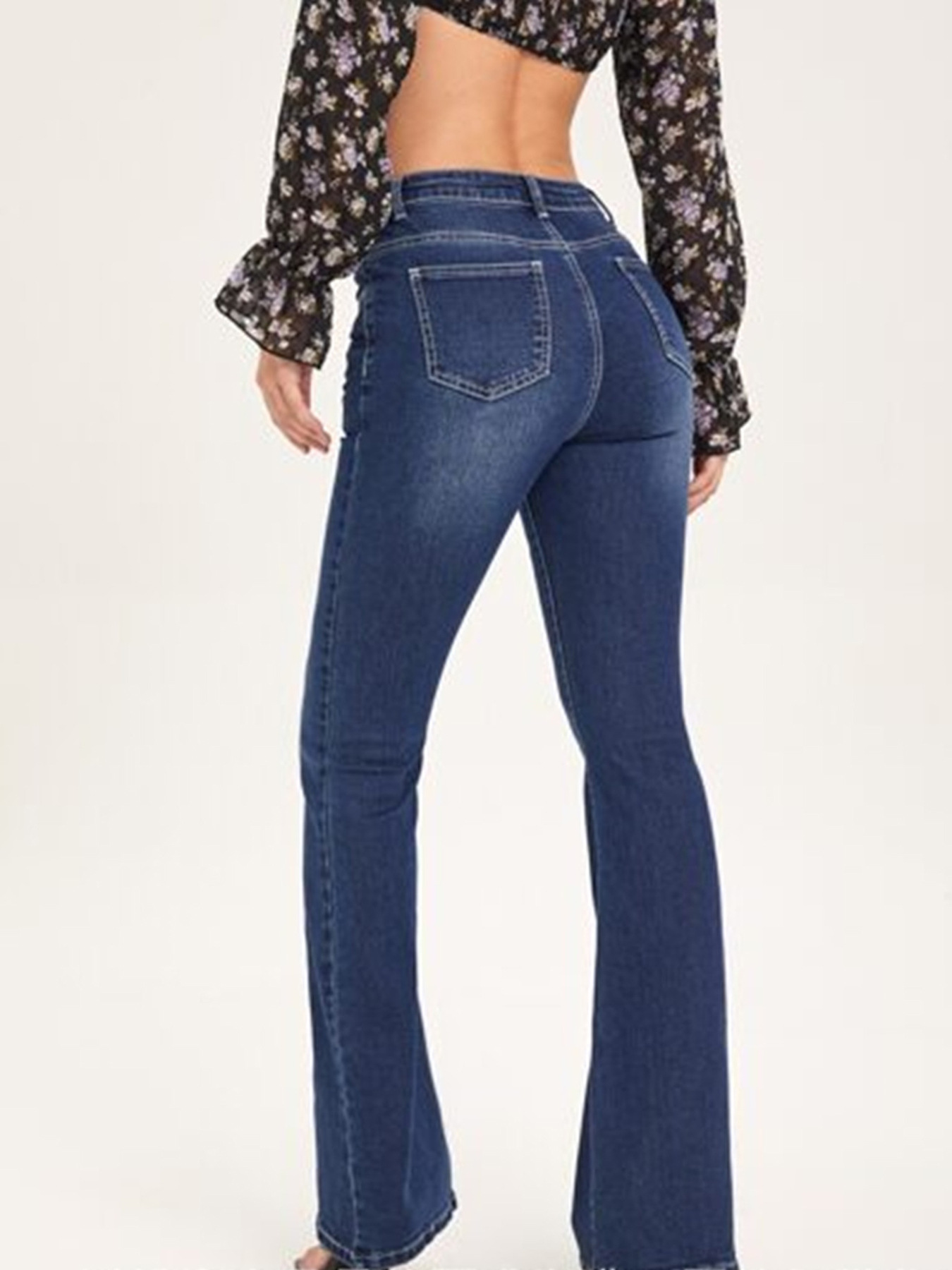 跨境亚马逊猫须牛仔长裤女喇叭裤2025新款简约舒适牛仔喇叭裤女详情4