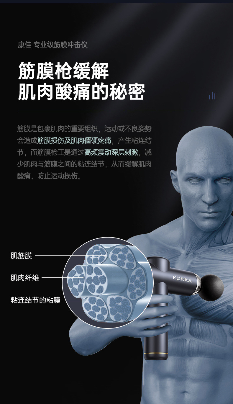 康佳筋膜枪家用便携肌肉放松器充电筋膜抢按摩器跨境筋膜枪肌膜枪详情9