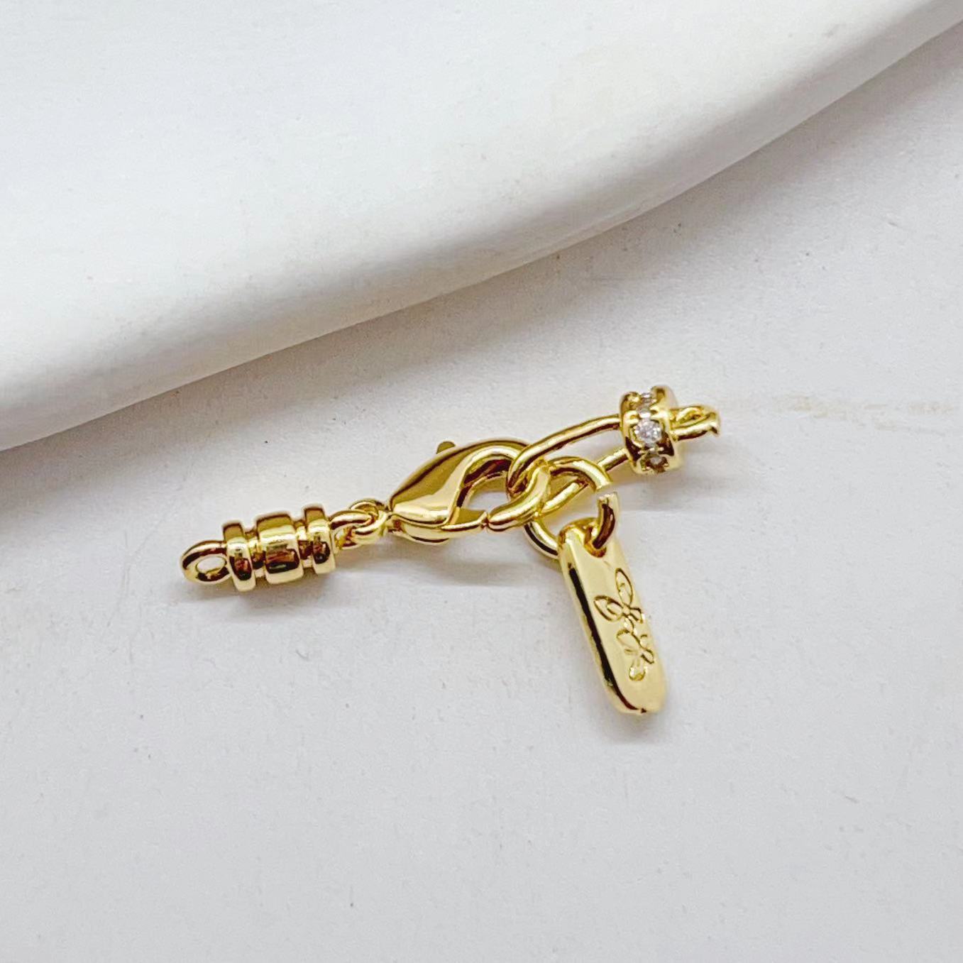 Copper electroplated 14 gold color-preserving hook diy necklace bracelet clasp micro-inlaid zircon detachable link clasp pic 3