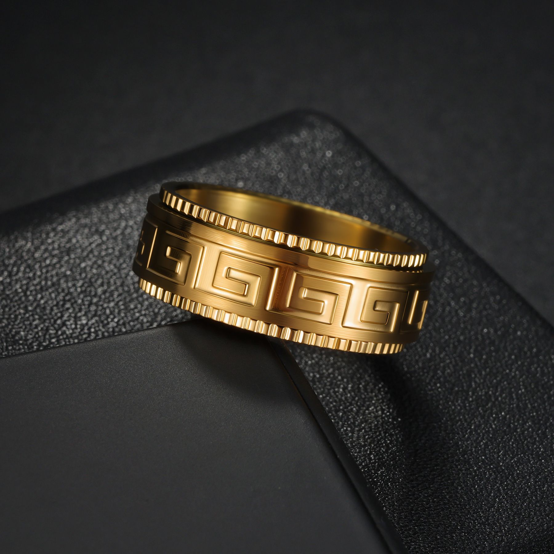 Cross-border bestseller titanium steel ring, stress-relieving and anti-anxiety rotating Ruyi Great Wall pattern fashionable couple rotating ring jewelry pic 8