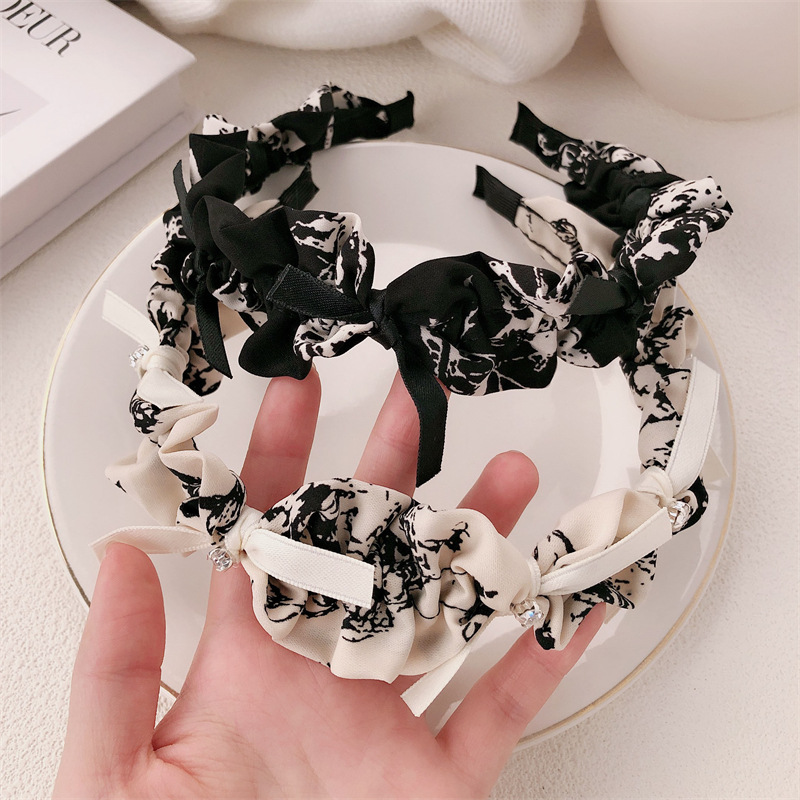 Gentle fabric ink-wash bow hairband for girls, high-end pressure-sensitive hair band, versatile for going out, high top hairpin pic 3