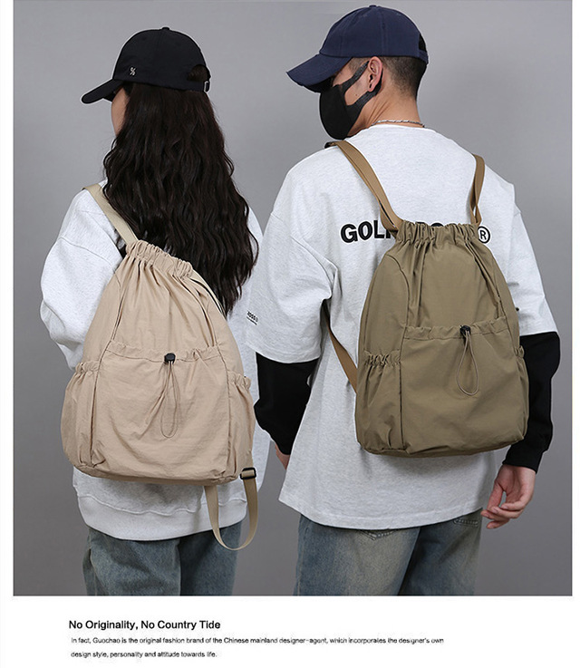 新款轻便束口抽绳双肩背包韩系大容量户外通勤休闲可折叠双肩包详情7