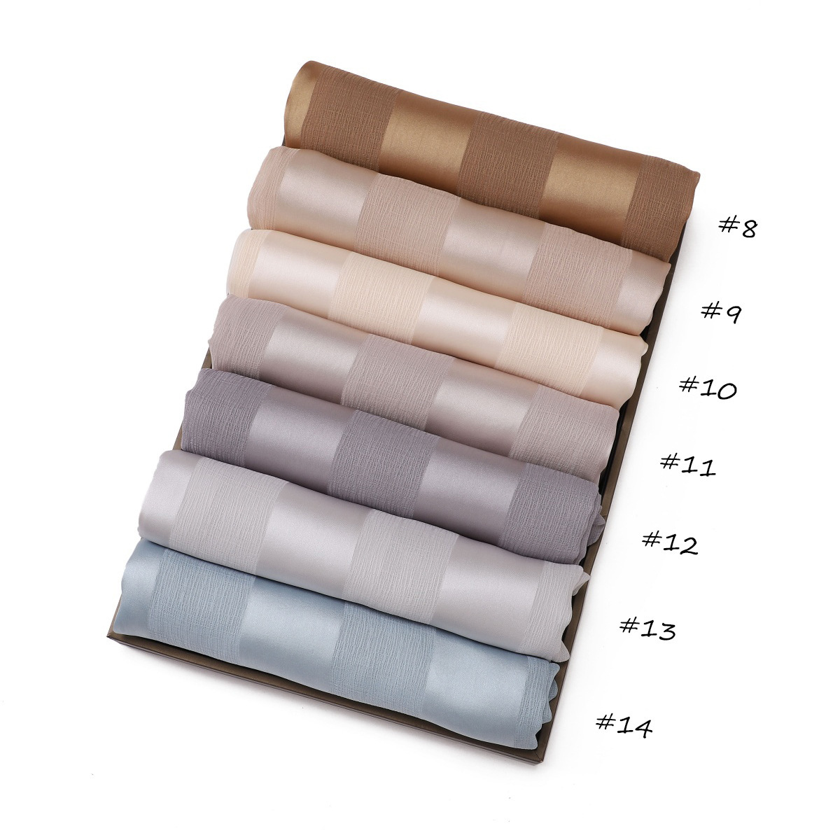 百搭宽条纹镂空纯色缎面长巾丝滑柔软透气仿真丝女包头巾旅行披肩详情2