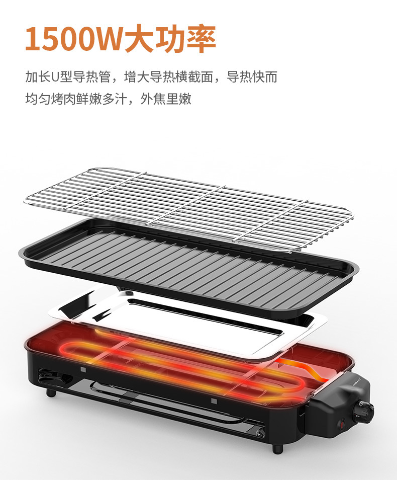 Cross-border SOKANY6112 electric barbecue grill, home gathering, low smoke, grill and net dual-purpose, foreign trade black and red mixed set pic 5