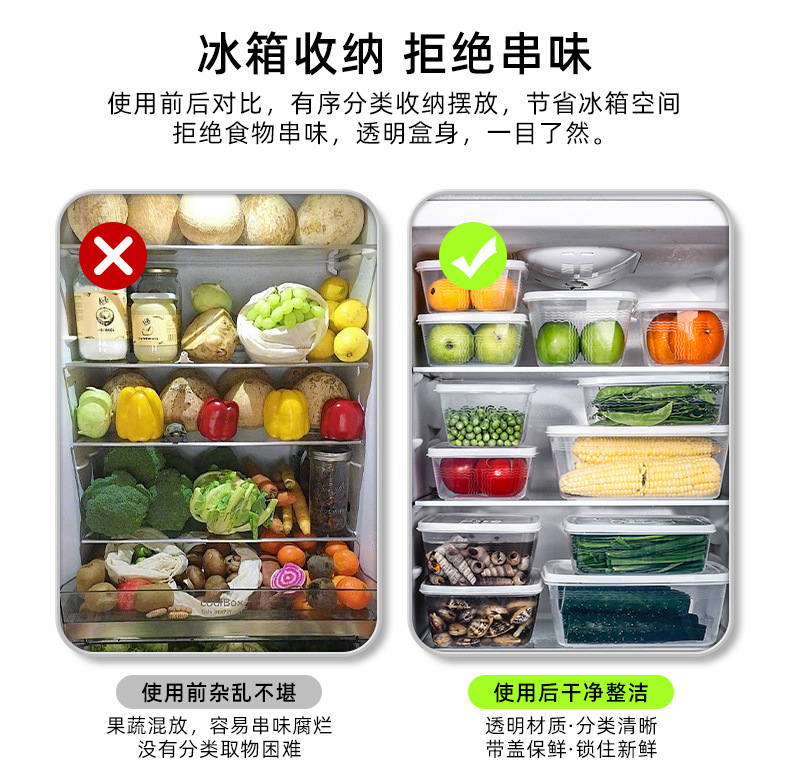 食品保鲜盒冰箱收纳盒杂粮储物盒塑料盒密封盒饭盒水果带盖收纳详情4