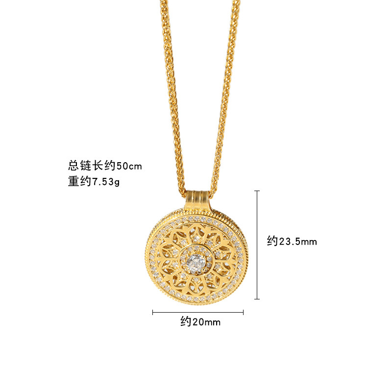 925纯银项链罗盘八宝吊坠女轻奢高级感小众时尚锆石ins毛衣链饰品详情4