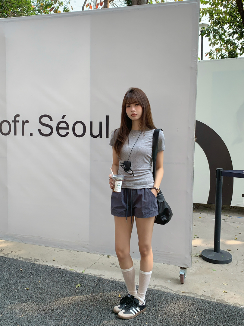 GAGD Tencel wool shoulder short-sleeved T-shirt for women, Millennium, sweet and cool, waist-tightening sport short-sleeved T-shirt top for spring pic 6