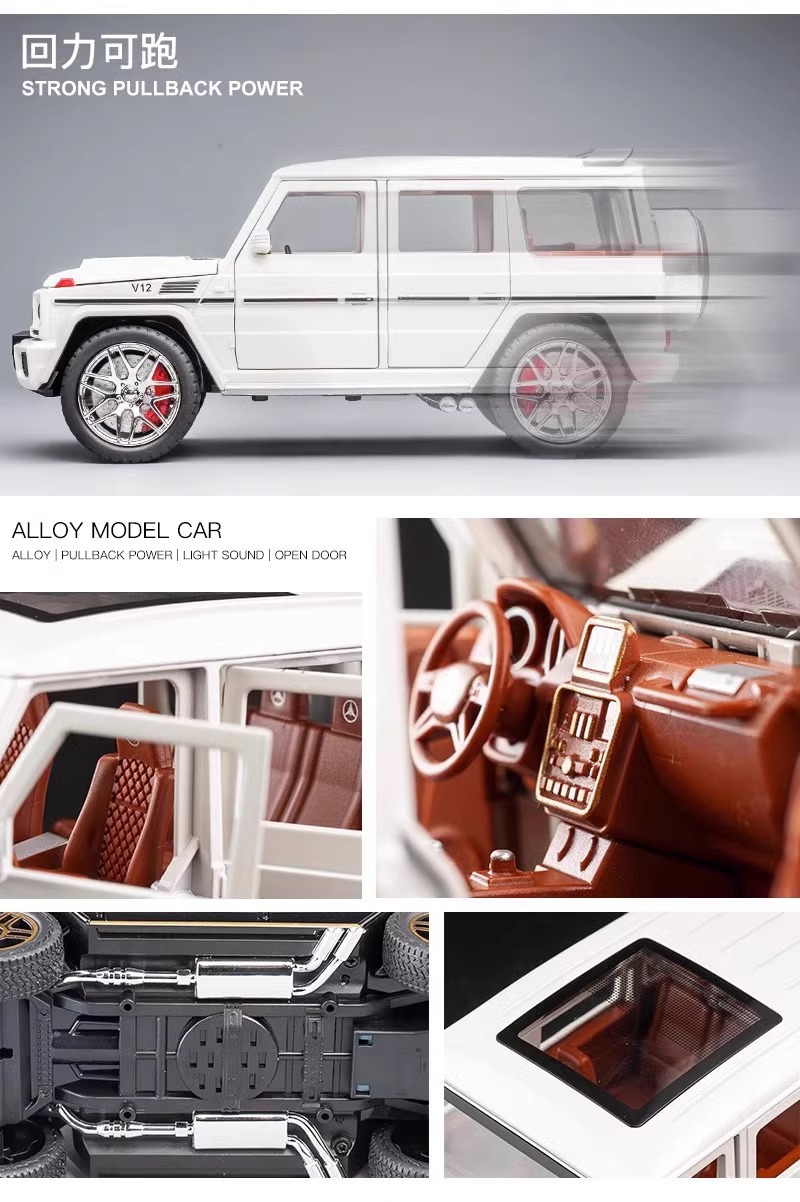 Boxed car to 1:24 Mercedes-Benz G-class AMG-G63 simulation alloy car sound and light off-road vehicle toy ornament pic 6