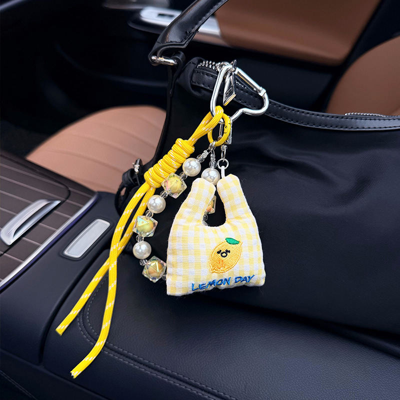 Versatile, fresh and simple fruit embroidery cloth bag, car keychain, woven rope bead string, creative and personalized bag decoration pendant pic 10