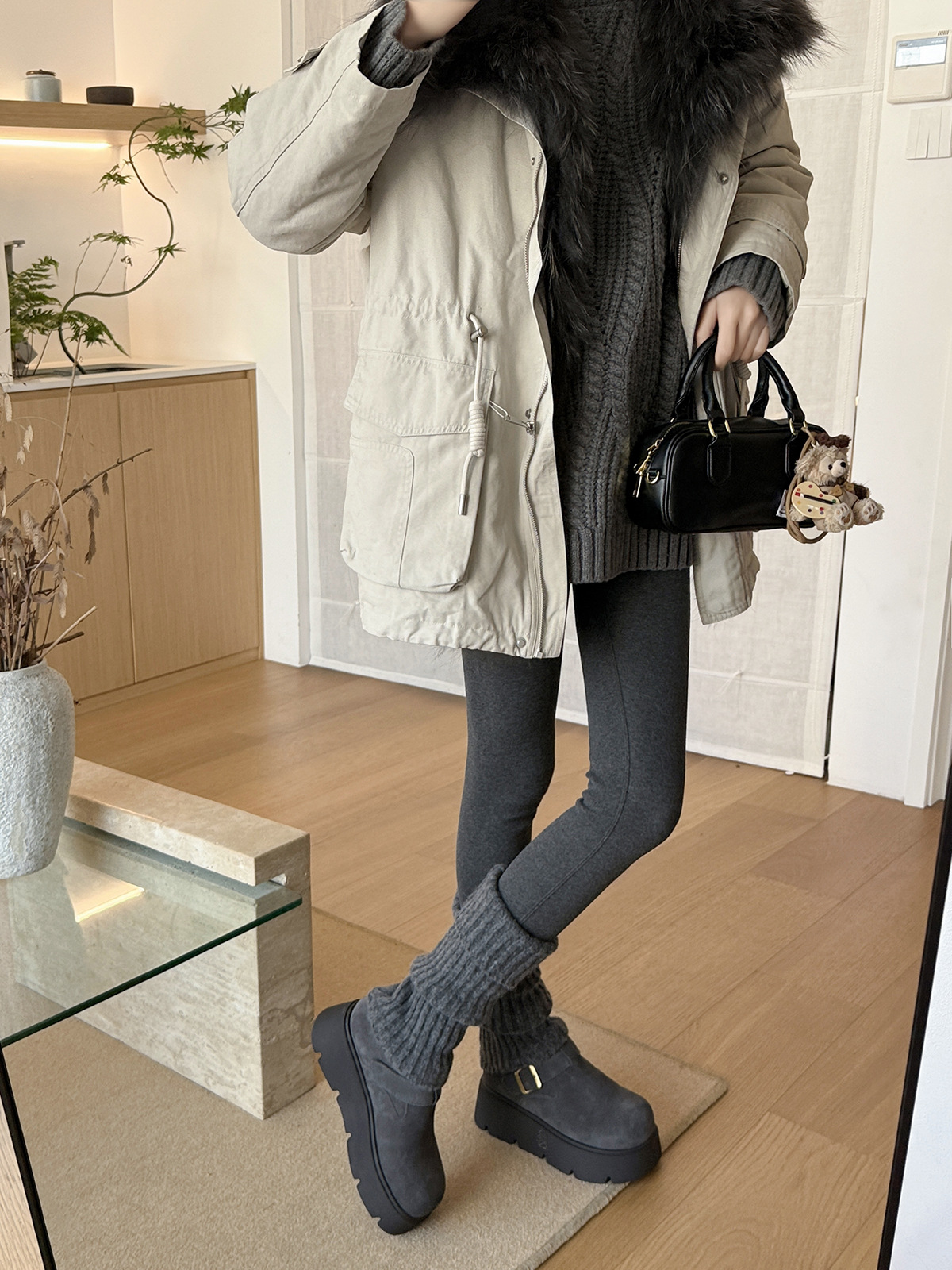 MARCO&JOYCE厚底增高勃肯鞋女冬季新款加绒松糕一脚蹬乐福鞋单鞋详情43