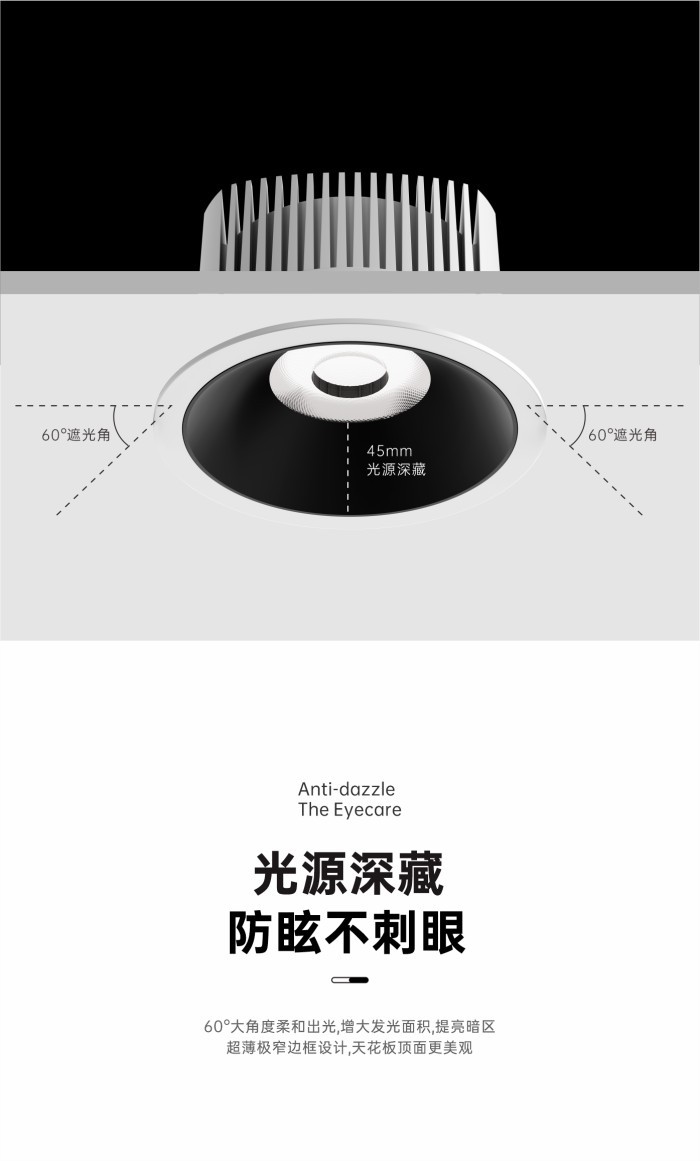 led waterproof downlight, bathroom anti-fog and moisture-proof IP54, hotel and household embedded COB deep anti-glare downlight pic 5