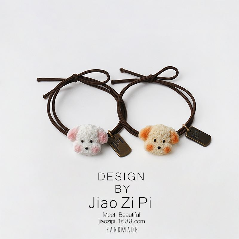 Simple and cute puppy hair tie, animal girlish heart, high ponytail, hair band, sweet hair band, cartoon hair tie and hair accessory pic 3
