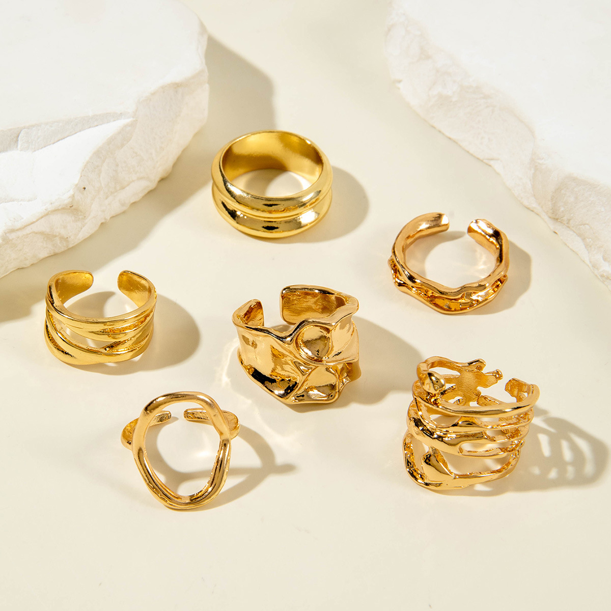 欧美跨境几何时尚复古合金指环饰品 不规则镶钻宝石戒指套装女详情17