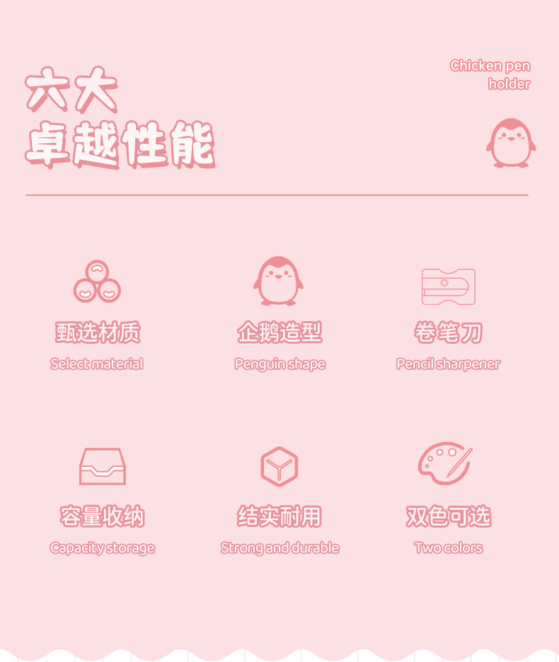 创意卡通企鹅笔筒办公学习文具桌面收纳盒多功能笔筒带削笔刀批发详情2