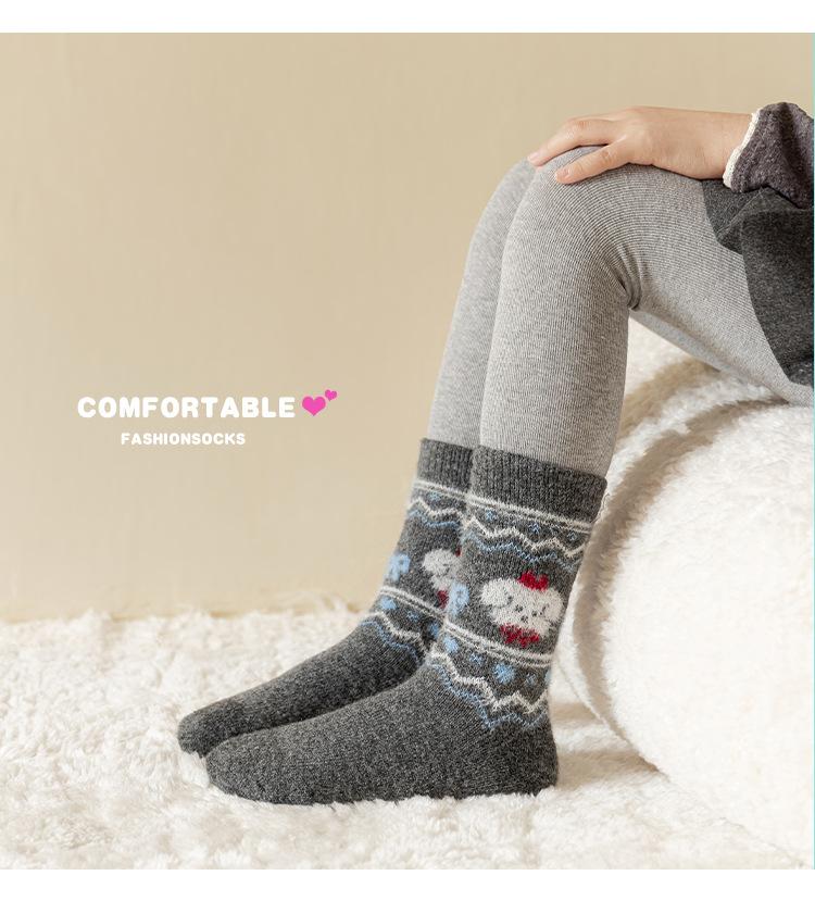 儿童袜子秋冬季加厚保暖羊毛袜儿童韩版卡通小狗冬款羊绒中筒袜详情18