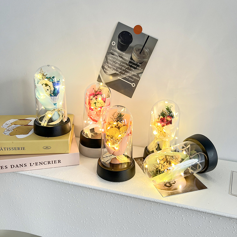 摆摊永生花礼品圣诞送女友花束创意小礼物生日情人节香皂花玻璃罩详情7