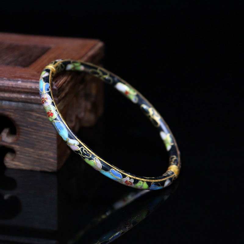 Beijing Cloisonne vintage collectibles, classical ethnic style copper body cloisonne enamel jewelry open bracelet pic 5