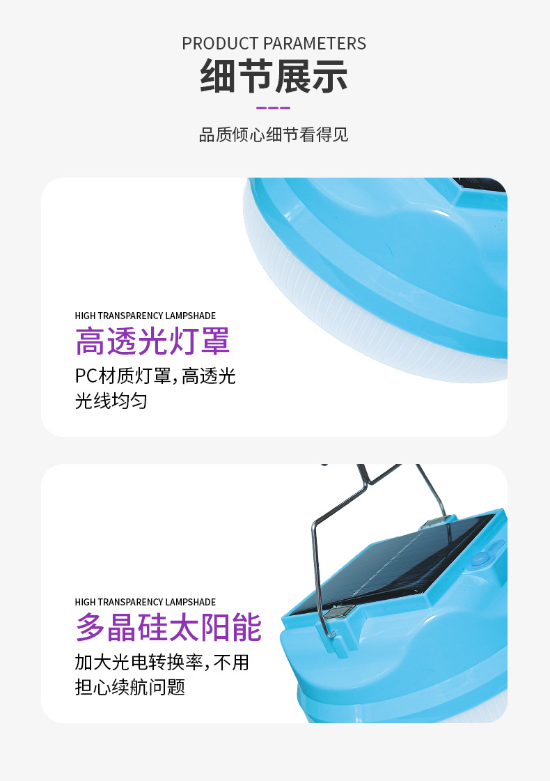 Cross-border new led solar emergency lights, household night market wireless bulb lights, outdoor waterproof tent camping lights pic 12