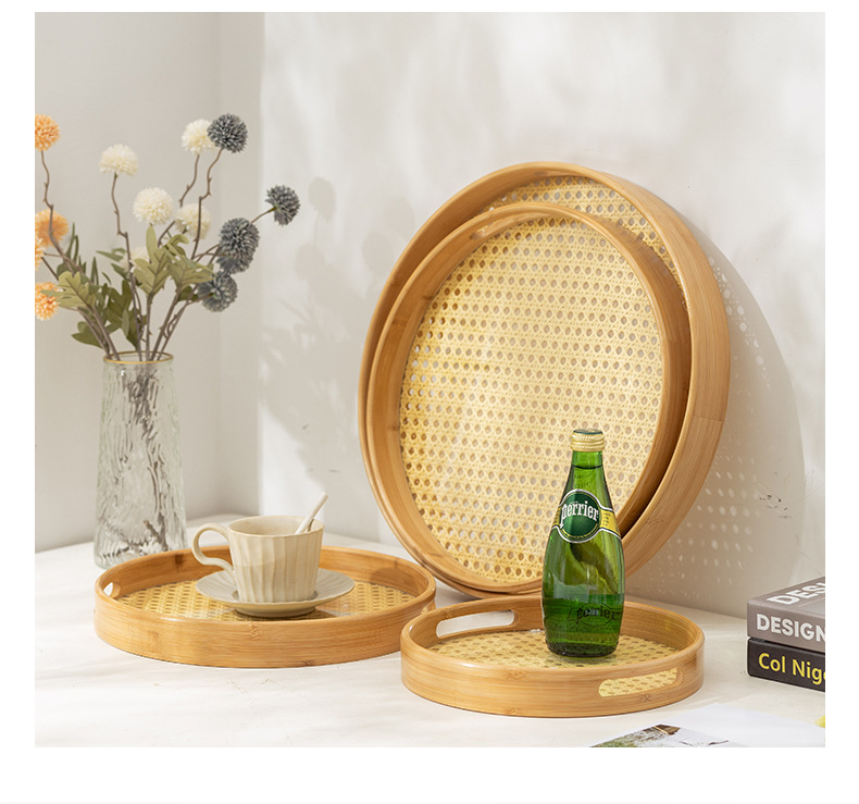 创意仿藤编竹制托盘家用饭店茶具小托盘糕点盘方形手提茶盘批发详情5